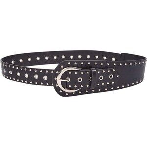 Women's Studded Belts Y2k Punk PU Leather Vintage Western Cowgirl Belts Black